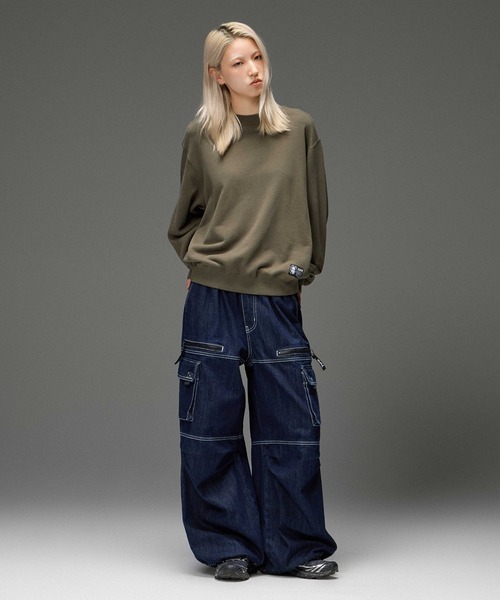X-girl(エックスガール)の「BICOLOR STITCH EASY CARGO PANTS(カーゴパンツ・レディース・ブラウン/インディゴブルー・M/S)」の21枚目の写真
