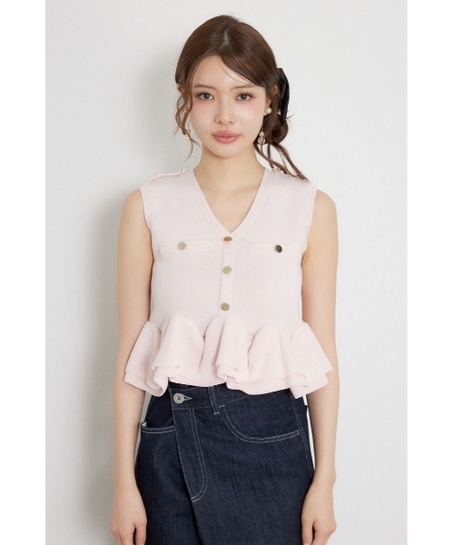 rienda（リエンダ）の「ボタンポイントペプラムニットトップス 夏服 秋服（ニット/セーター・レディース・グレー/ブラック/ピンク・FREE）」の21枚目の写真