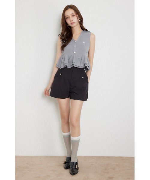 rienda（リエンダ）の「ボタンポイントペプラムニットトップス 夏服 秋服（ニット/セーター・レディース・グレー/ブラック/ピンク・FREE）」の4枚目の写真