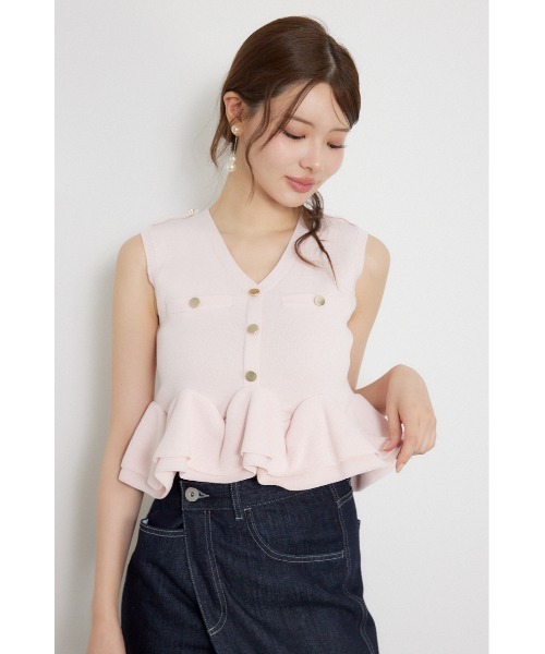 rienda（リエンダ）の「ボタンポイントペプラムニットトップス 夏服 秋服（ニット/セーター・レディース・グレー/ブラック/ピンク・FREE）」の18枚目の写真