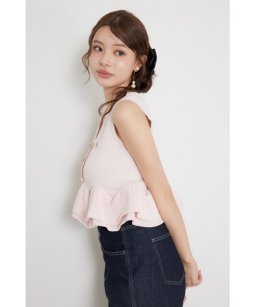 rienda（リエンダ）の「ボタンポイントペプラムニットトップス 夏服 秋服（ニット/セーター・レディース・グレー/ブラック/ピンク・FREE）」の19枚目の写真