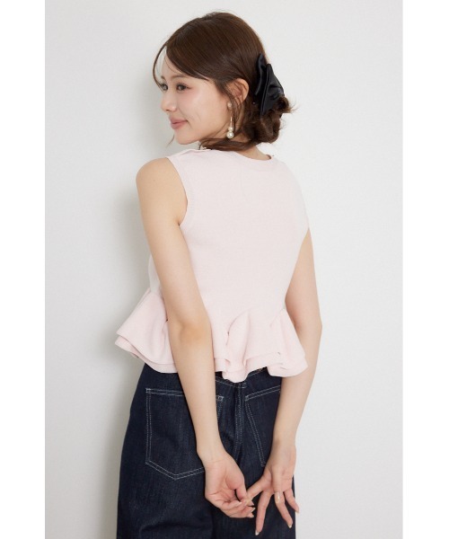 rienda（リエンダ）の「ボタンポイントペプラムニットトップス 夏服 秋服（ニット/セーター・レディース・グレー/ブラック/ピンク・FREE）」の20枚目の写真