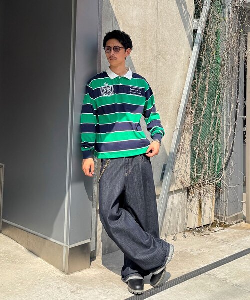 CIAOPANIC(チャオパニック)の「ボーダーラガーシャツ(Tシャツ/カットソー・メンズ・ベージュ/グリーン・MEDIUM/LARGE)」の11枚目の写真