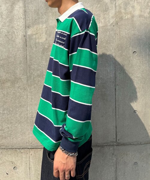 CIAOPANIC(チャオパニック)の「ボーダーラガーシャツ(Tシャツ/カットソー・メンズ・ベージュ/グリーン・MEDIUM/LARGE)」の7枚目の写真