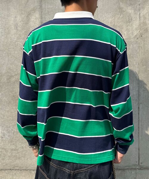 CIAOPANIC(チャオパニック)の「ボーダーラガーシャツ(Tシャツ/カットソー・メンズ・ベージュ/グリーン・MEDIUM/LARGE)」の6枚目の写真