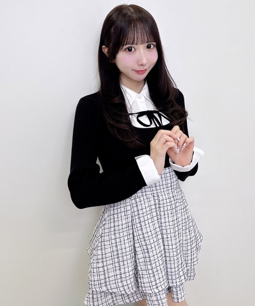 INGNI(イング)の「【WEB限定】シャツドッキングフロントリボンニット(ニット/セーター・レディース・ブラック×ホワイト/グレー系9/グレー×ホワイト/ブラック系その他/ネイビー系8/ワイン系2・M)」の7枚目の写真