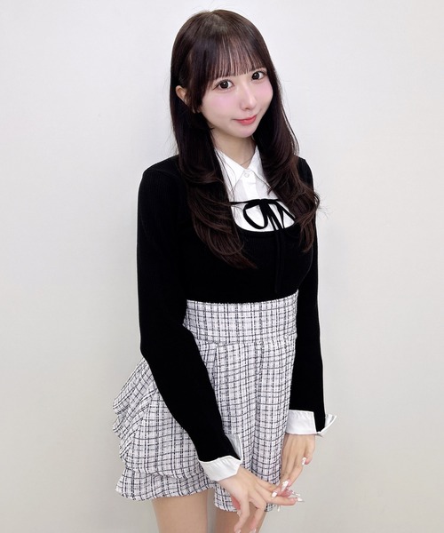 INGNI(イング)の「【WEB限定】シャツドッキングフロントリボンニット(ニット/セーター・レディース・ブラック×ホワイト/グレー系9/グレー×ホワイト/ブラック系その他/ネイビー系8/ワイン系2・M)」の8枚目の写真