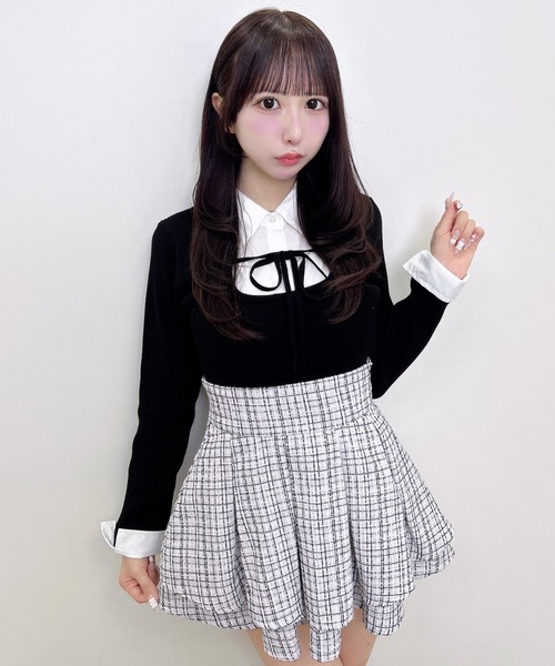 INGNI(イング)の「【WEB限定】シャツドッキングフロントリボンニット(ニット/セーター・レディース・ブラック×ホワイト/グレー系9/グレー×ホワイト/ブラック系その他/ネイビー系8/ワイン系2・M)」の9枚目の写真