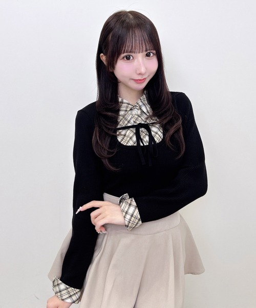 INGNI(イング)の「【WEB限定】シャツドッキングフロントリボンニット(ニット/セーター・レディース・ブラック×ホワイト/グレー系9/グレー×ホワイト/ブラック系その他/ネイビー系8/ワイン系2・M)」の13枚目の写真