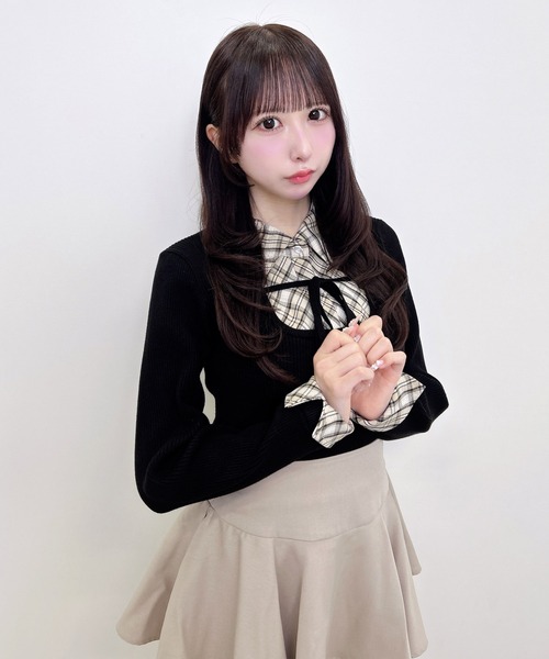 INGNI(イング)の「【WEB限定】シャツドッキングフロントリボンニット(ニット/セーター・レディース・ブラック×ホワイト/グレー系9/グレー×ホワイト/ブラック系その他/ネイビー系8/ワイン系2・M)」の14枚目の写真
