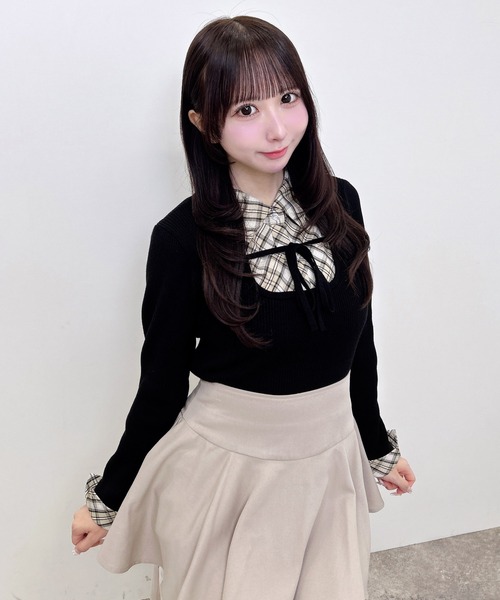 INGNI(イング)の「【WEB限定】シャツドッキングフロントリボンニット(ニット/セーター・レディース・ブラック×ホワイト/グレー系9/グレー×ホワイト/ブラック系その他/ネイビー系8/ワイン系2・M)」の15枚目の写真