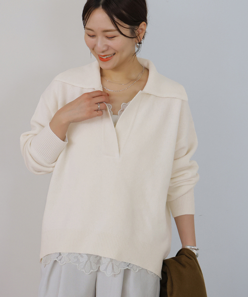 JOURNAL STANDARD(ジャーナルスタンダード)の「MUSIC スキッパープルオーバー(ニット/セーター・レディース・チャコールグレー/ホワイト/ピンク系その他/ブラウン・FREE)」の2枚目の写真