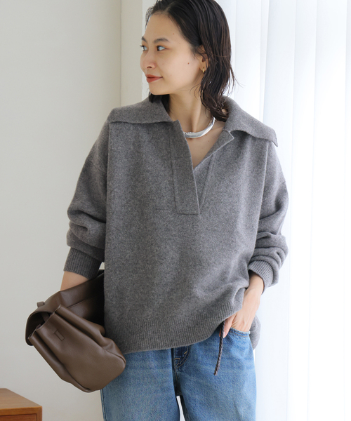 JOURNAL STANDARD(ジャーナルスタンダード)の「MUSIC スキッパープルオーバー(ニット/セーター・レディース・チャコールグレー/ホワイト/ピンク系その他/ブラウン・FREE)」の12枚目の写真