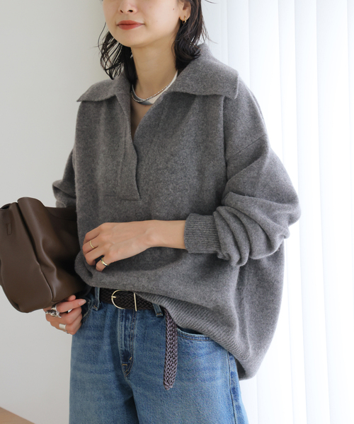 JOURNAL STANDARD(ジャーナルスタンダード)の「MUSIC スキッパープルオーバー(ニット/セーター・レディース・チャコールグレー/ホワイト/ピンク系その他/ブラウン・FREE)」の15枚目の写真