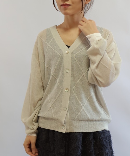 etre relie（エトレリー）の「シアーアーガイルカーディガン（カーディガン/ボレロ・レディース・ライトグレー/ブラック/ワイン/オフホワイト・MEDIUM）」の13枚目の写真