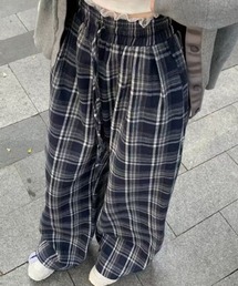 lace waist checkered wide pants