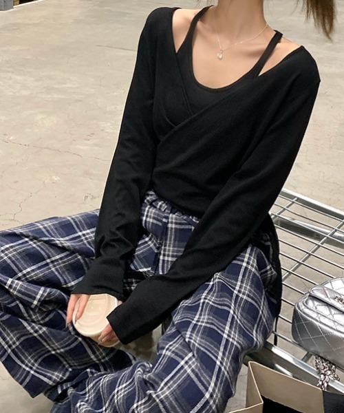 mebole（メボレ）の「lace waist checkered wide pants（その他パンツ・レディース・ネイビー・FREE）」の6枚目の写真