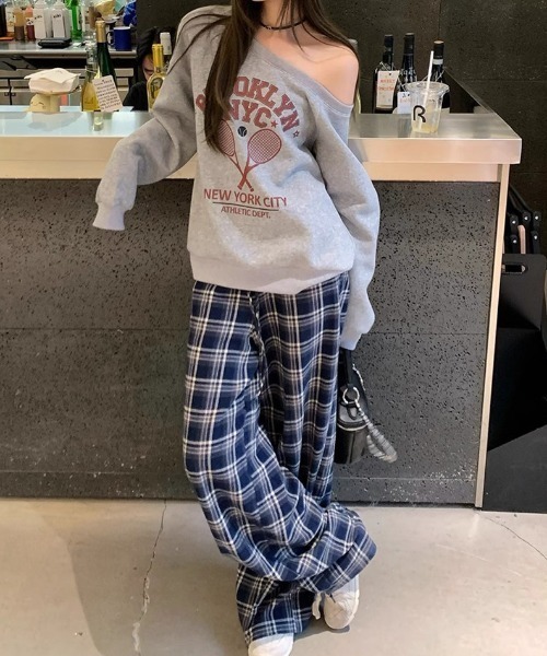 mebole（メボレ）の「lace waist checkered wide pants（その他パンツ・レディース・ネイビー・FREE）」の7枚目の写真