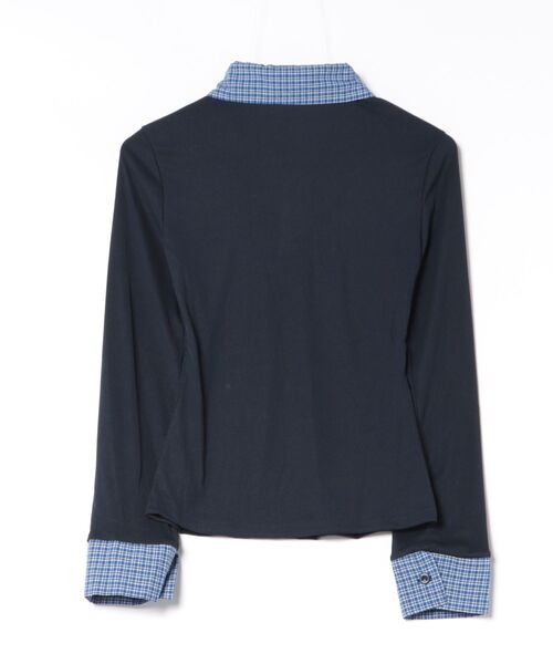 AsheKsha(アシクシャ)の「チェック切り替えポロネックロング T シャツ タイトシルエット レディーストップス(Tシャツ/カットソー・レディース・ネイビー・M)」の6枚目の写真