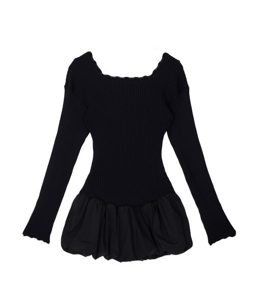 Ameri（アメリ）の「BALLOON HEM DOCKING KNIT TOP（ニット/セーター・レディース・ブラック/グレー/カーキ・FREE）」の4枚目の写真