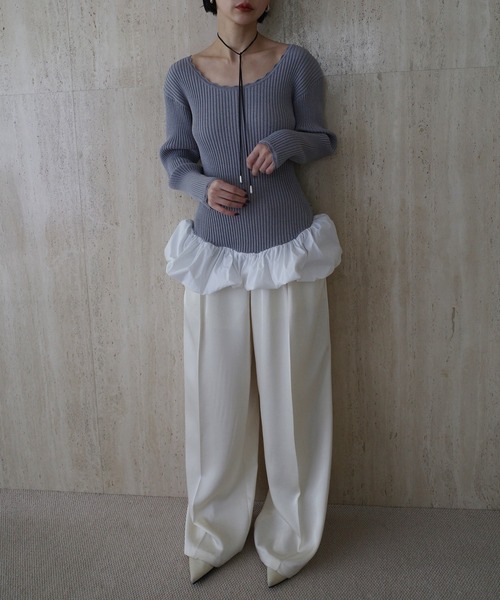 Ameri（アメリ）の「BALLOON HEM DOCKING KNIT TOP（ニット/セーター・レディース・ブラック/グレー/カーキ・FREE）」の21枚目の写真