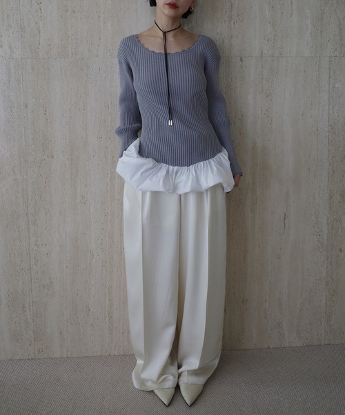 Ameri（アメリ）の「BALLOON HEM DOCKING KNIT TOP（ニット/セーター・レディース・ブラック/グレー/カーキ・FREE）」の19枚目の写真