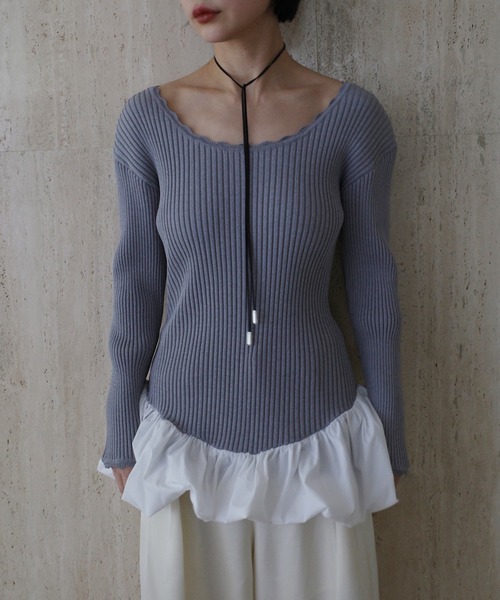 Ameri（アメリ）の「BALLOON HEM DOCKING KNIT TOP（ニット/セーター・レディース・ブラック/グレー/カーキ・FREE）」の18枚目の写真