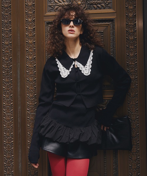 Ameri（アメリ）の「BALLOON HEM DOCKING KNIT TOP（ニット/セーター・レディース・ブラック/グレー/カーキ・FREE）」の12枚目の写真