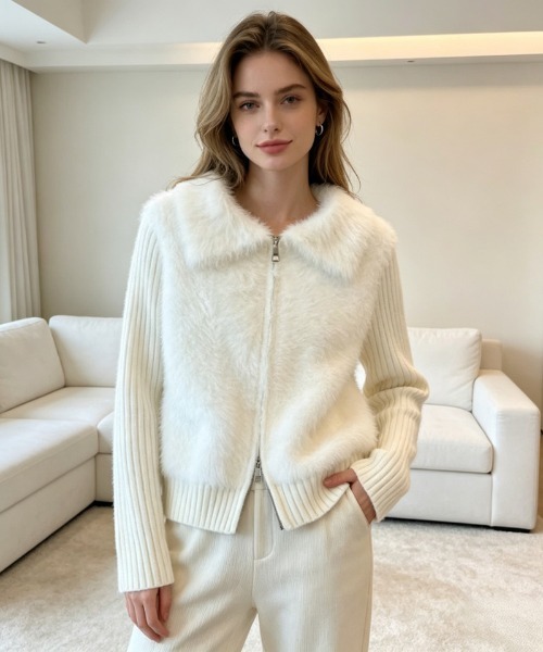 Ritzy(リッツィー)の「ファー切替ジップニットブルゾン(ブルゾン・レディース・ブラック/ホワイト/モカ/チャコール・FREE)」の10枚目の写真