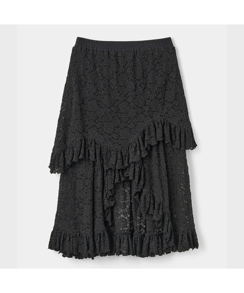 DEWEDEWE（デュイデュイ）の「レースティアードスカート（2カラー）（スカート・レディース・ブラック/アイボリー・SMALL/MEDIUM）」の2枚目の写真