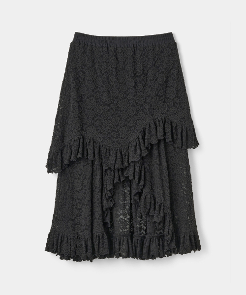DEWEDEWE（デュイデュイ）の「レースティアードスカート（2カラー）（スカート・レディース・ブラック/アイボリー・SMALL/MEDIUM）」の6枚目の写真
