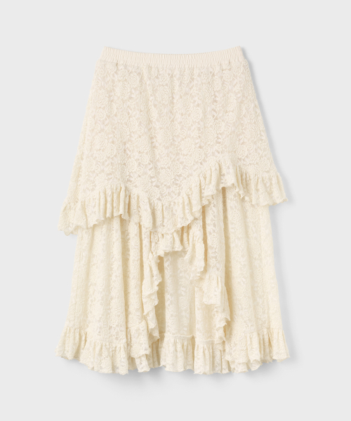 DEWEDEWE（デュイデュイ）の「レースティアードスカート（2カラー）（スカート・レディース・ブラック/アイボリー・SMALL/MEDIUM）」の7枚目の写真