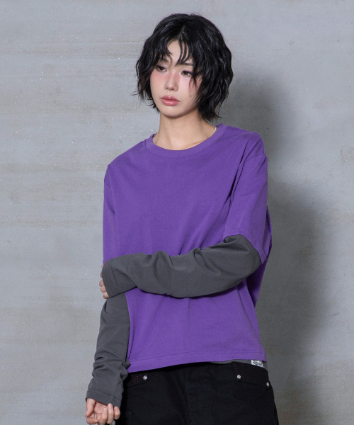 XTONZ(エクストーンズ)の「XTT166 ロールアップレイヤードクロップロングスリーブ (パープル)(Tシャツ/カットソー・レディース・その他・MEDIUM/LARGE)」の12枚目の写真