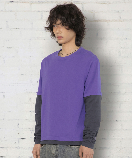 XTONZ(エクストーンズ)の「XTT166 ロールアップレイヤードクロップロングスリーブ (パープル)(Tシャツ/カットソー・レディース・その他・MEDIUM/LARGE)」の9枚目の写真