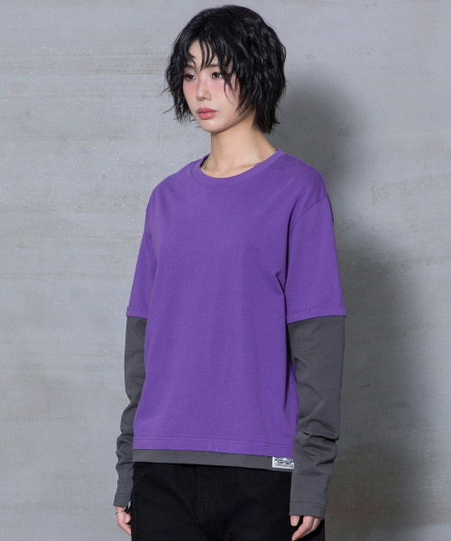 XTONZ(エクストーンズ)の「XTT166 ロールアップレイヤードクロップロングスリーブ (パープル)(Tシャツ/カットソー・レディース・その他・MEDIUM/LARGE)」の8枚目の写真