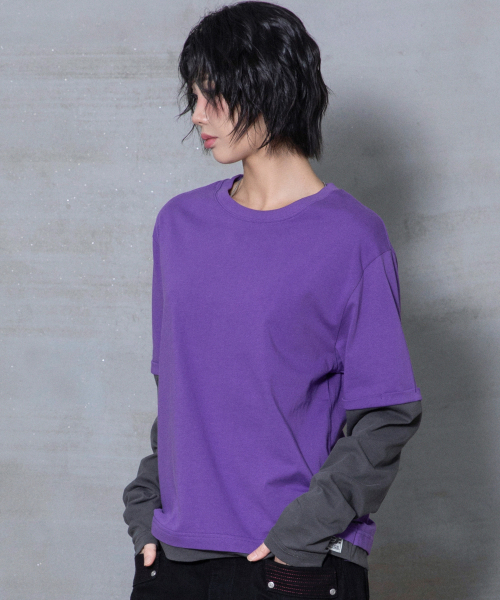 XTONZ(エクストーンズ)の「XTT166 ロールアップレイヤードクロップロングスリーブ (パープル)(Tシャツ/カットソー・レディース・その他・MEDIUM/LARGE)」の6枚目の写真