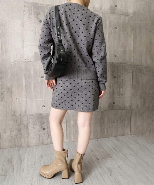 Miniministore(ミニミニストア)の「ドット柄ニットカーディガンタイトスカート(セットアップ・レディース・ブラック/グレー・FREE)」の11枚目の写真