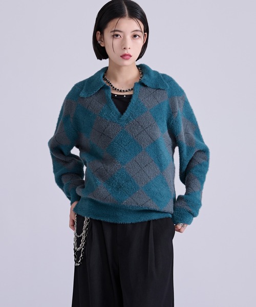 Ellno Loset(エルノロゼット)の「アーガイルシャギーニット(ニット/セーター・メンズ・ブルーグリーン/ブラウン/ブラック・LARGE/MEDIUM/SMALL)」の17枚目の写真