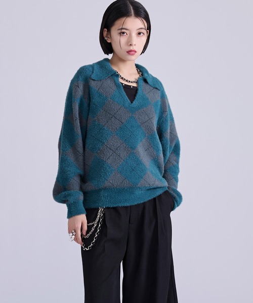 Ellno Loset(エルノロゼット)の「アーガイルシャギーニット(ニット/セーター・メンズ・ブルーグリーン/ブラウン/ブラック・LARGE/MEDIUM/SMALL)」の18枚目の写真