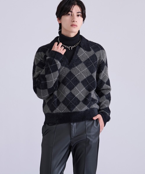Ellno Loset(エルノロゼット)の「アーガイルシャギーニット(ニット/セーター・メンズ・ブルーグリーン/ブラウン/ブラック・LARGE/MEDIUM/SMALL)」の9枚目の写真