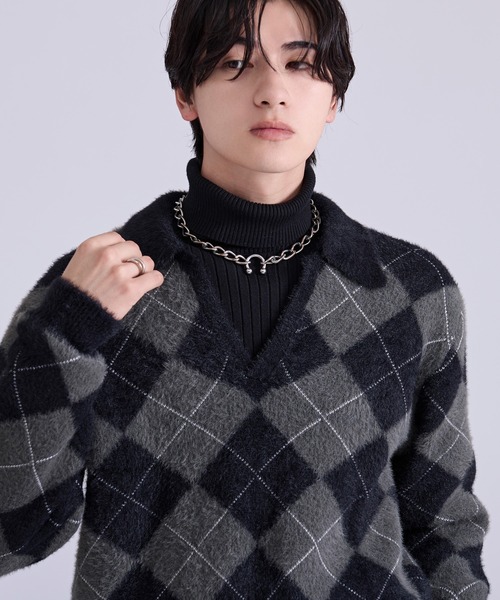 Ellno Loset(エルノロゼット)の「アーガイルシャギーニット(ニット/セーター・メンズ・ブルーグリーン/ブラウン/ブラック・LARGE/MEDIUM/SMALL)」の6枚目の写真