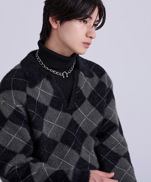 Ellno Loset(エルノロゼット)の「アーガイルシャギーニット(ニット/セーター・メンズ・ブルーグリーン/ブラウン/ブラック・LARGE/MEDIUM/SMALL)」の7枚目の写真