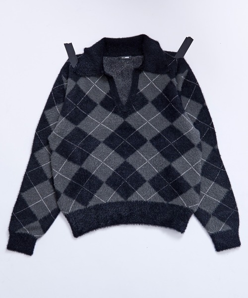 Ellno Loset(エルノロゼット)の「アーガイルシャギーニット(ニット/セーター・メンズ・ブルーグリーン/ブラウン/ブラック・LARGE/MEDIUM/SMALL)」の5枚目の写真
