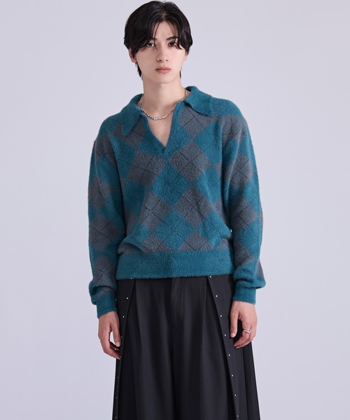 Ellno Loset(エルノロゼット)の「アーガイルシャギーニット(ニット/セーター・メンズ・ブルーグリーン/ブラウン/ブラック・LARGE/MEDIUM/SMALL)」の10枚目の写真