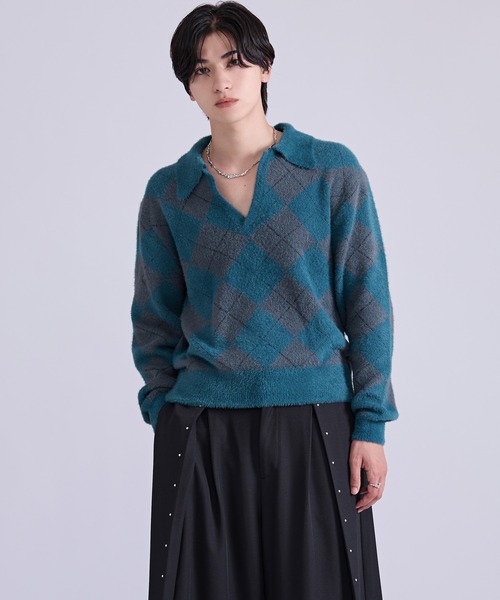 Ellno Loset(エルノロゼット)の「アーガイルシャギーニット(ニット/セーター・メンズ・ブルーグリーン/ブラウン/ブラック・LARGE/MEDIUM/SMALL)」の11枚目の写真