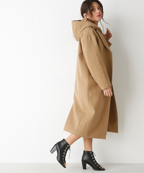 SLY（スライ）の「HOODED CHESTER LONG COAT（チェスターコート・レディース・トップグレー/ベージュ/ネイビー・FREE）」の2枚目の写真