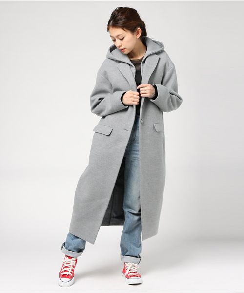 SLY（スライ）の「HOODED CHESTER LONG COAT（チェスターコート・レディース・トップグレー/ベージュ/ネイビー・FREE）」の15枚目の写真