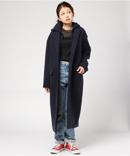 SLY（スライ）の「HOODED CHESTER LONG COAT（チェスターコート・レディース・トップグレー/ベージュ/ネイビー・FREE）」の17枚目の写真