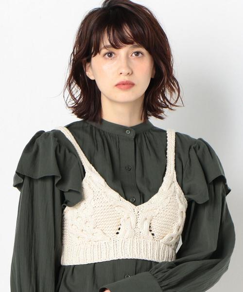 Another Edition（アナザーエディション）の「ケーブルレースアップビスチェ（ニット/セーター・レディース・オフホワイト/ブラウン/ダークグリーン・FREE）」の8枚目の写真