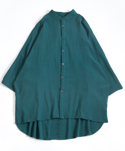 OURET（オーレット）の「マオカラーポンチョ -　100/2強撚ガーゼ　-（シャツ/ブラウス・メンズ・ブラック/グリーン系その他/ベージュ・1/2/3）」の15枚目の写真